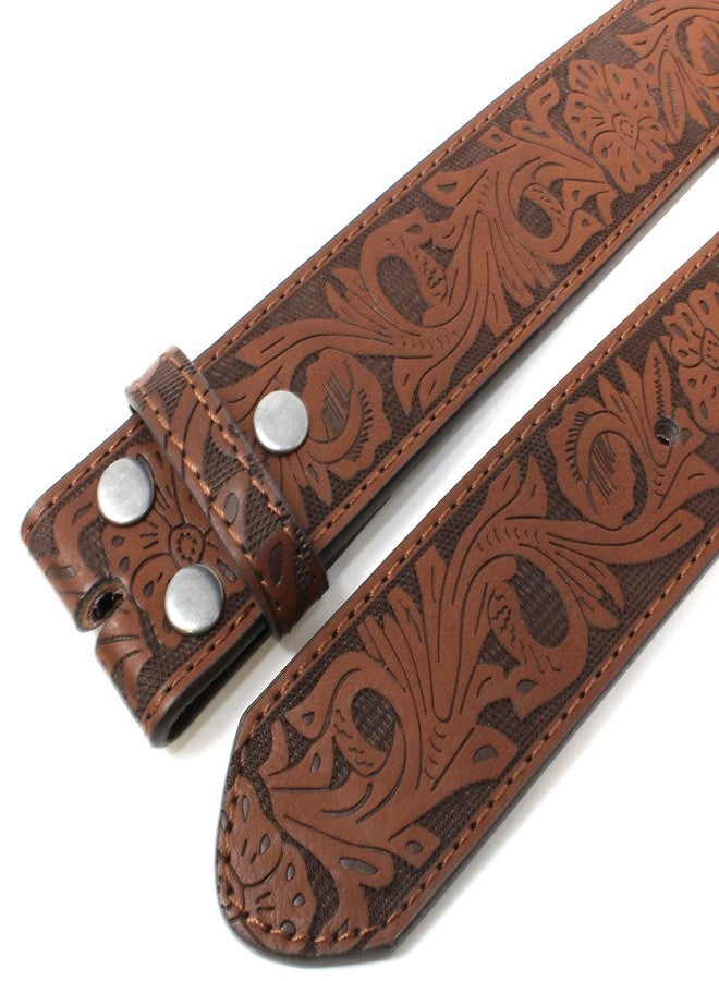 BC Belts حزام نسائي من الجلد من بي سي بيلتس، مزين بنقوش زهور غربية بارزة، عرضه 1.5 بوصة، مزود بأزرار كبس (بني - صغير) - Image 4